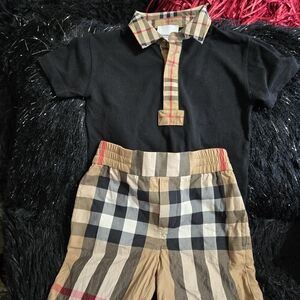 Burberry Black Polo with Plaid Collar